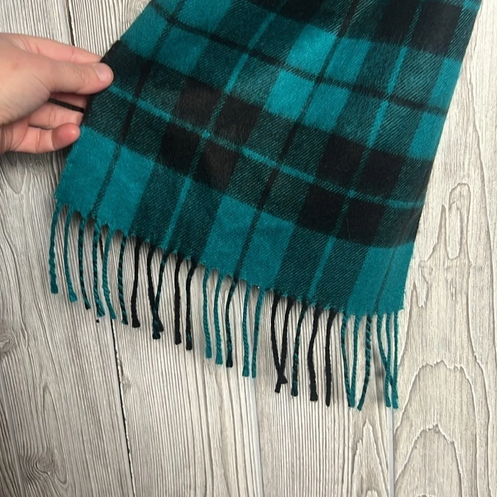 Christian Dior Monsieur Scarf Green Plaid Print Raw Edges Vintage